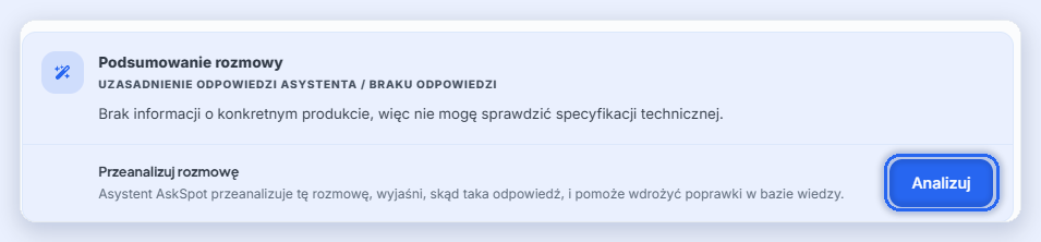 Szczegóły rozmowy: karta Przeanalizuj rozmowę z zaznaczonym przyciskiem Analizuj