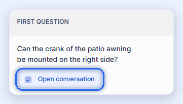 Conversation list in Analytics with the Open conversation button highlighted