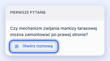 Lista rozmów w Analityce z zaznaczonym przyciskiem Otwórz rozmowę